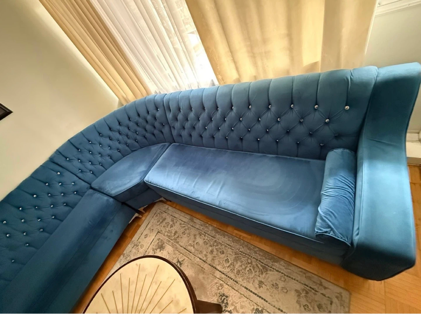 Tufted Teal Sectional Sofa - photo 4