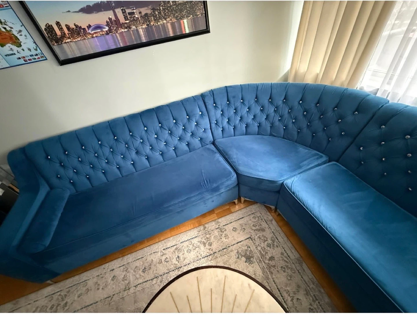 Tufted Teal Sectional Sofa - photo 3