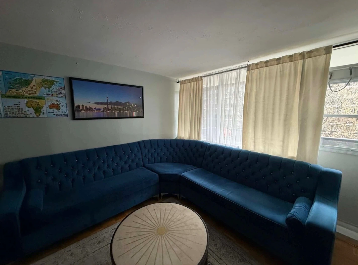 Tufted Teal Sectional Sofa - photo 2