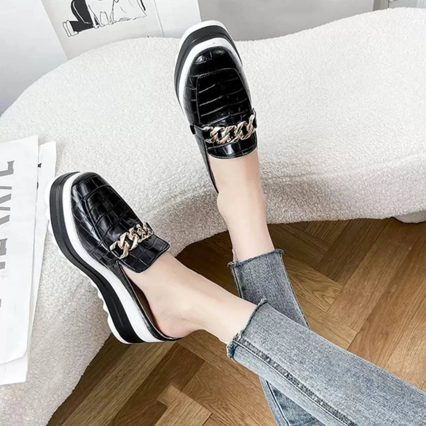 Platform Chain Loafer Mules