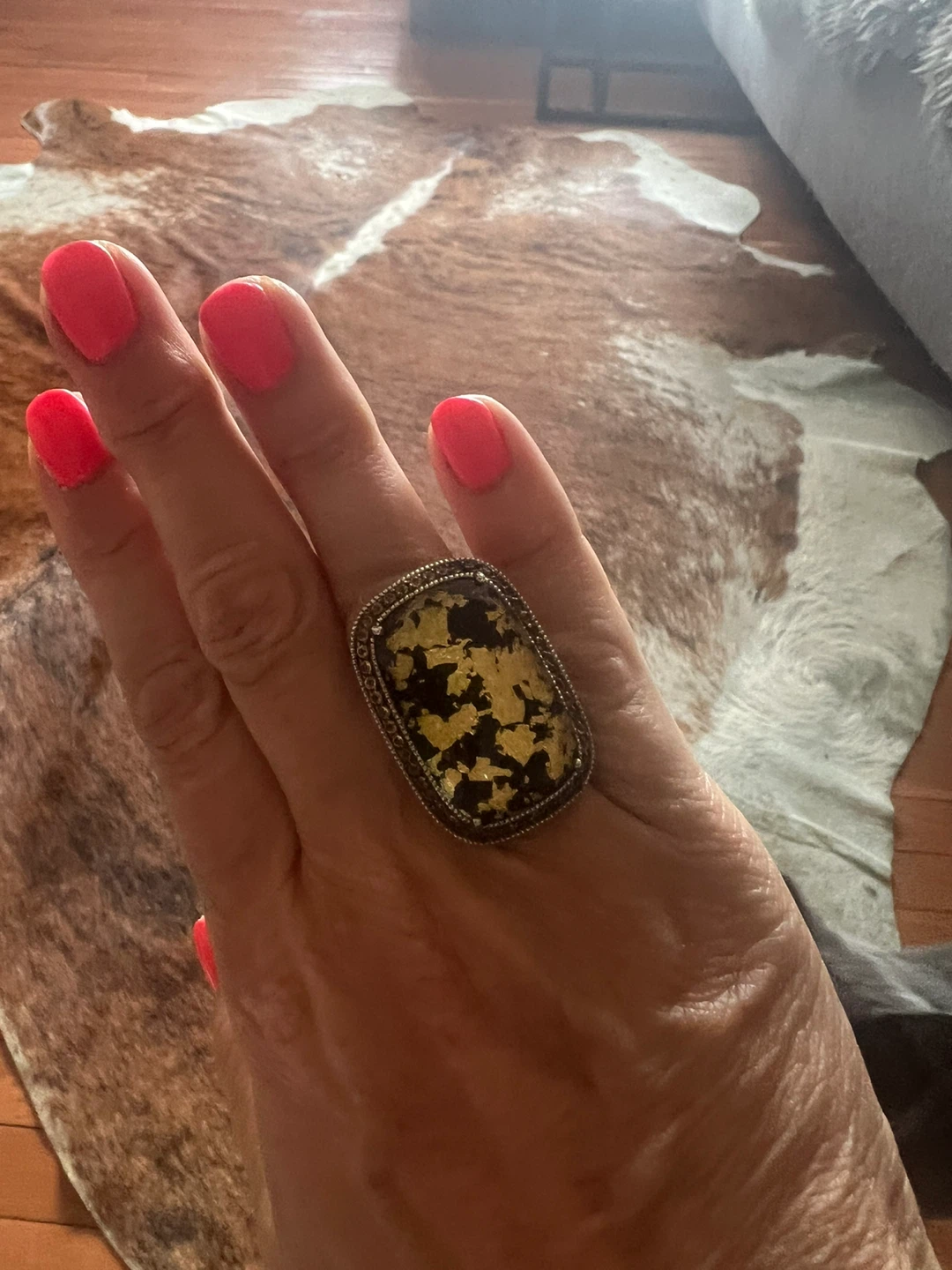 925 Sterling Silver Ring with Black and Gold Inlay - photo 3