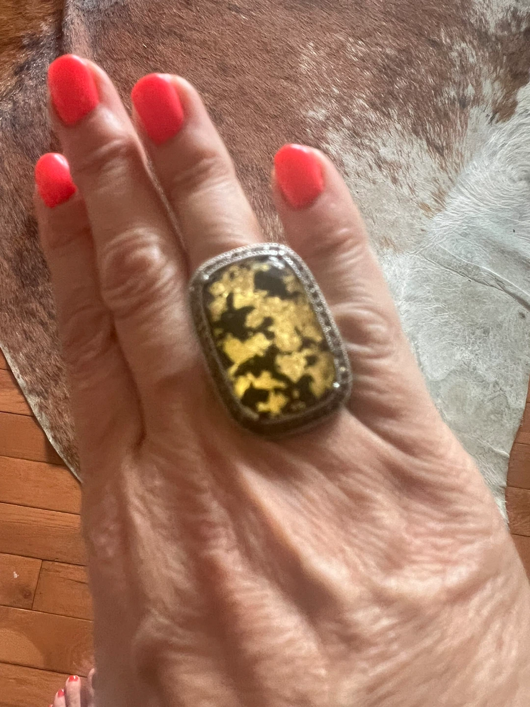 925 Sterling Silver Ring with Black and Gold Inlay