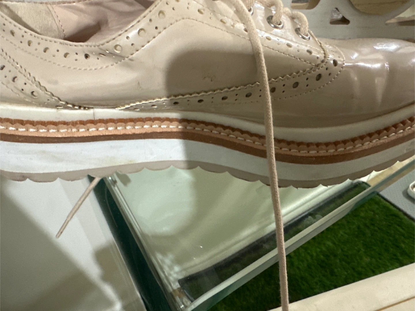Zara Basic Women's Wingtip Platform Shoes - Beige Patent