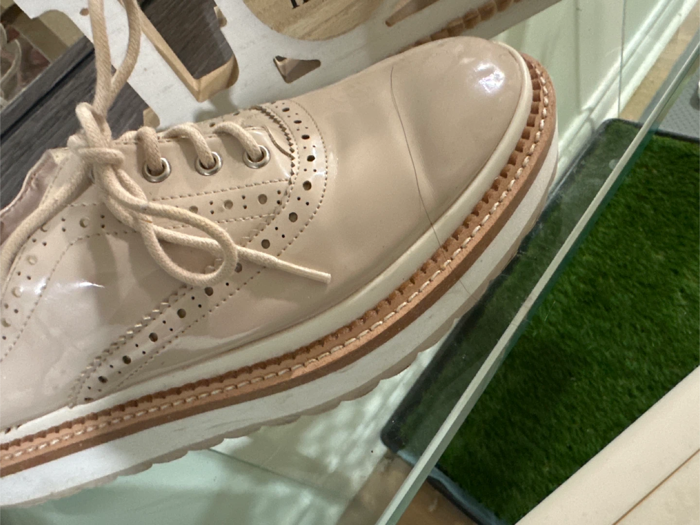 Zara Basic Women's Wingtip Platform Shoes - Beige Patent - photo 4