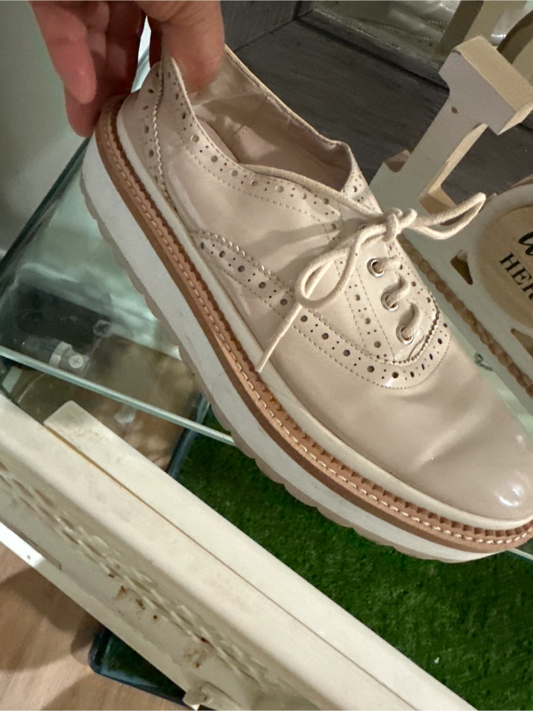 Zara Basic Women's Wingtip Platform Shoes - Beige Patent - photo 2