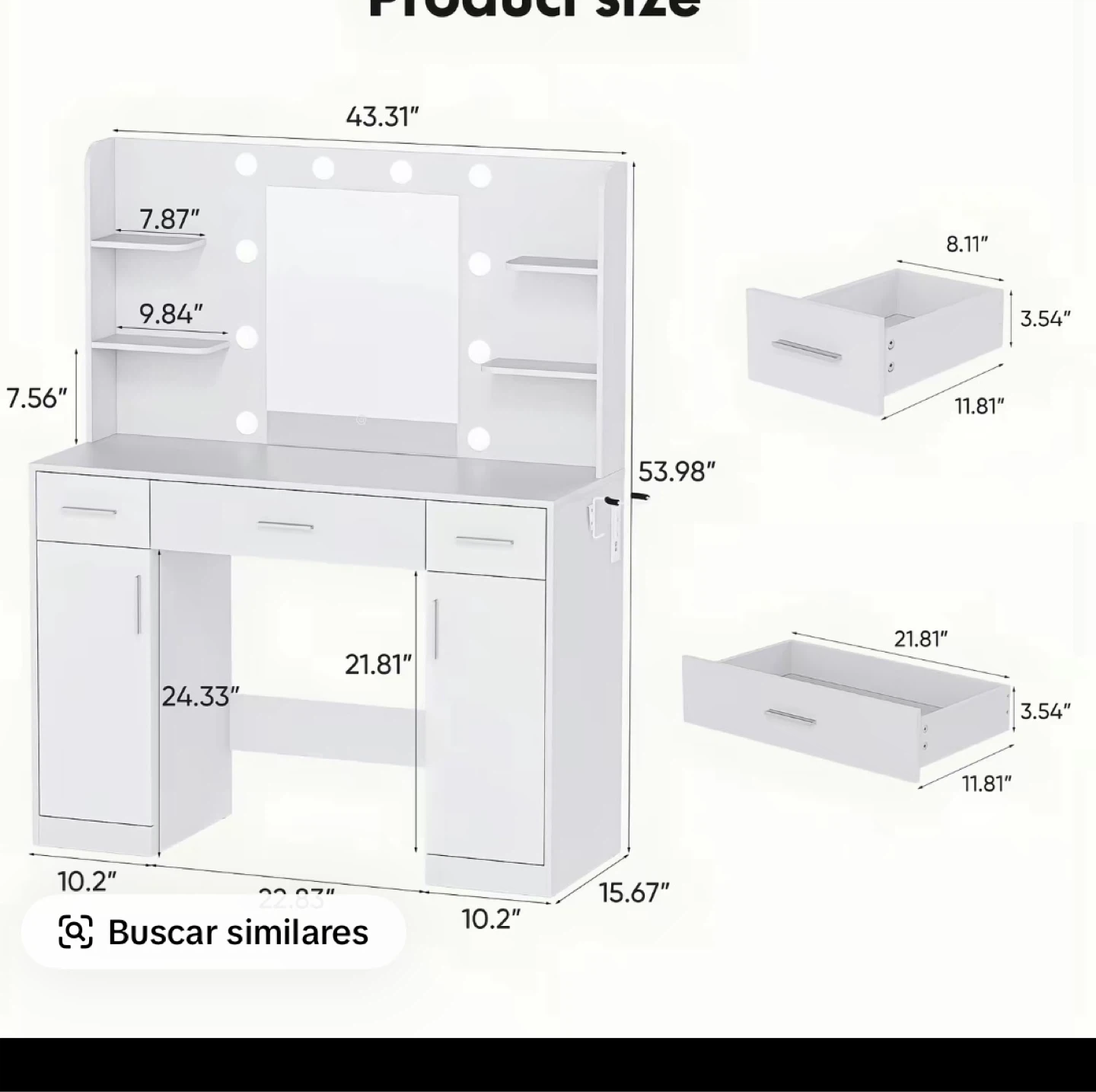 White Vanity Desk with Lighted Mirror and Drawers