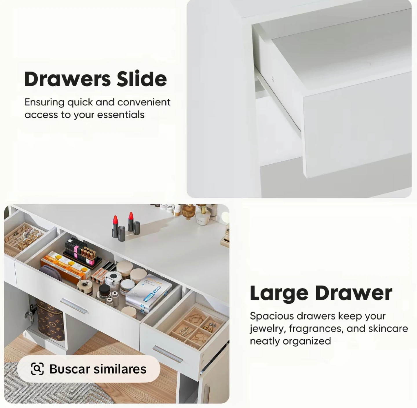 White Vanity Desk with Lighted Mirror and Drawers - photo 2