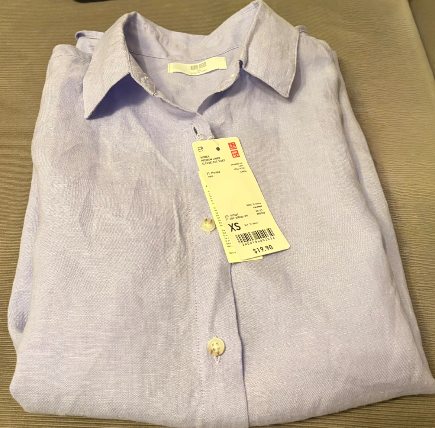 Uniqlo Women's Linen Blend Sleeveless Shirt XS Purple - photo 2