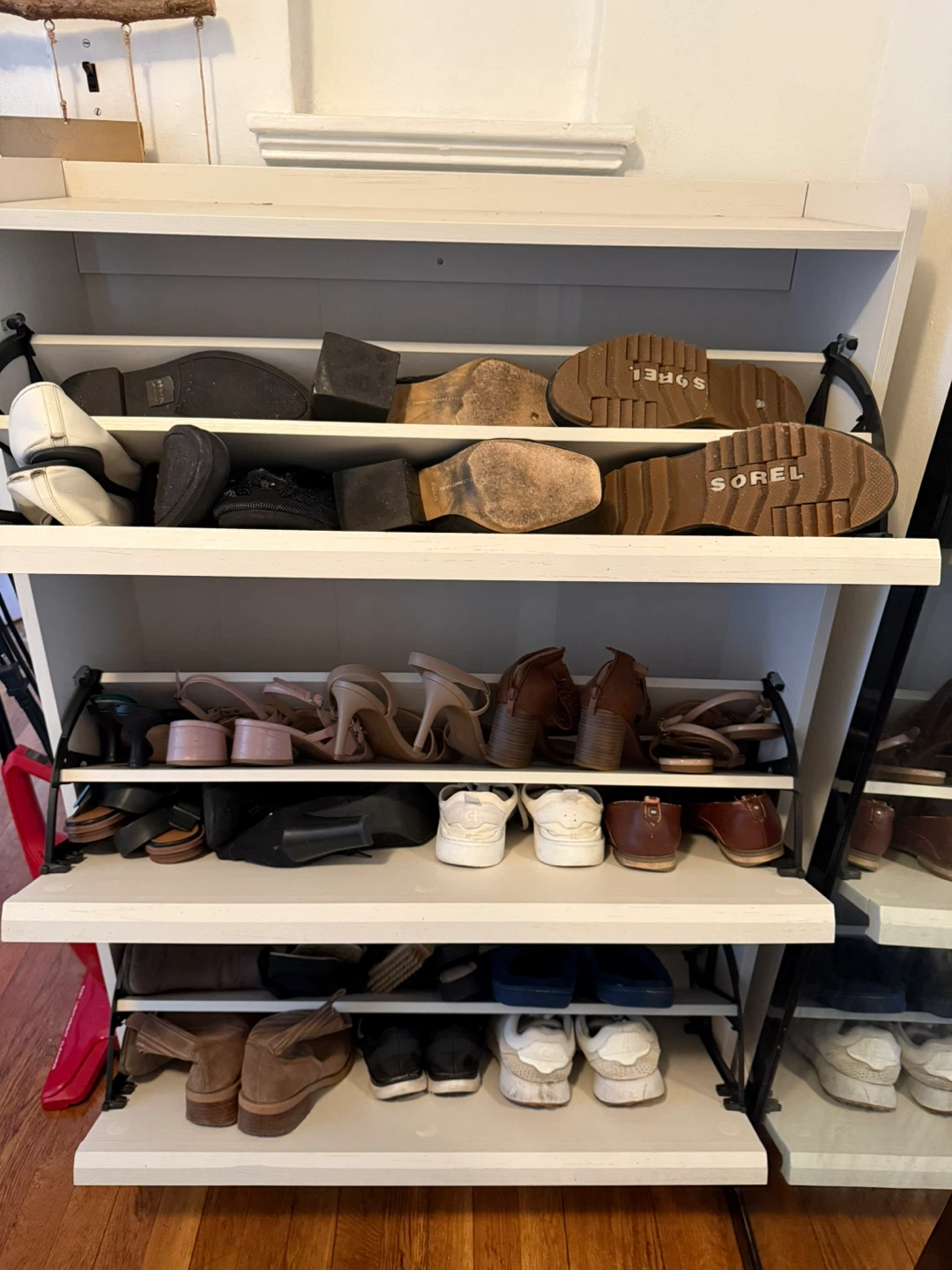 Cream Colored Shoe Cabinet - 3 flip door