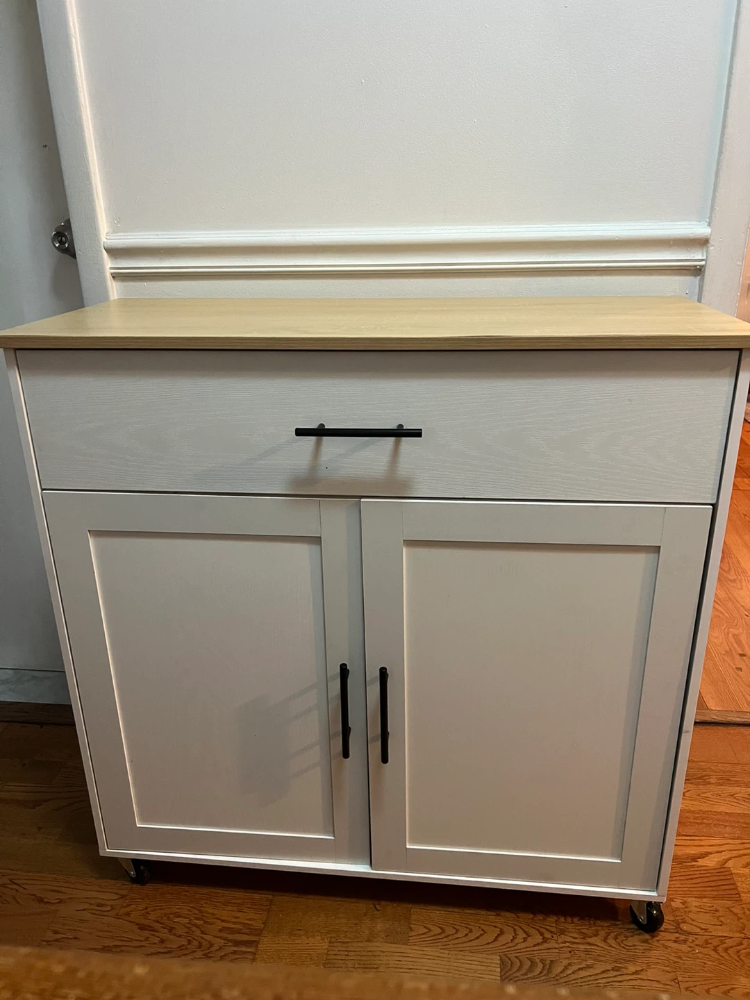 White Kitchen Island Cart with Drop Leaf Top on Wheels