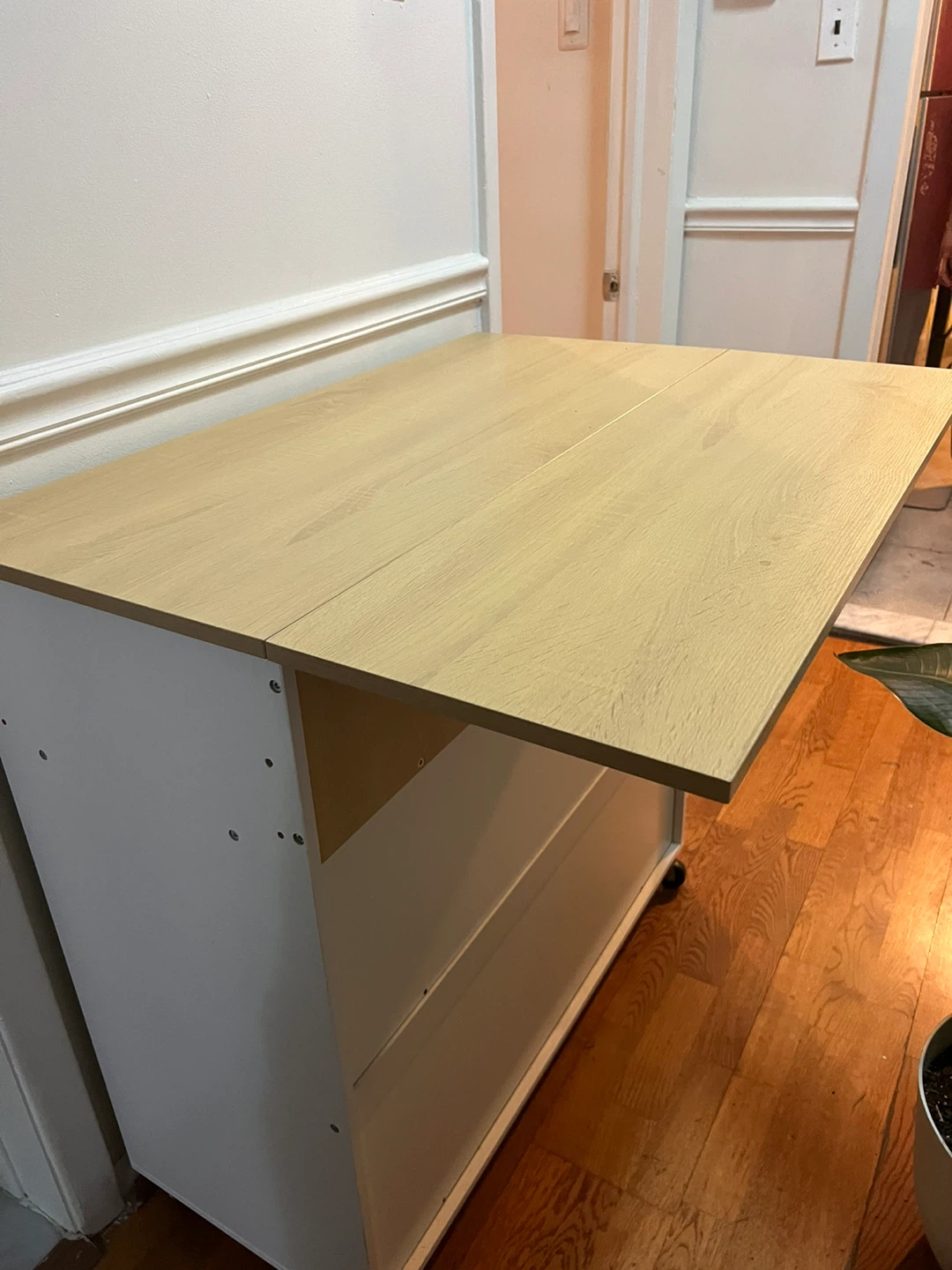 White Kitchen Island Cart with Drop Leaf Top on Wheels - photo 5