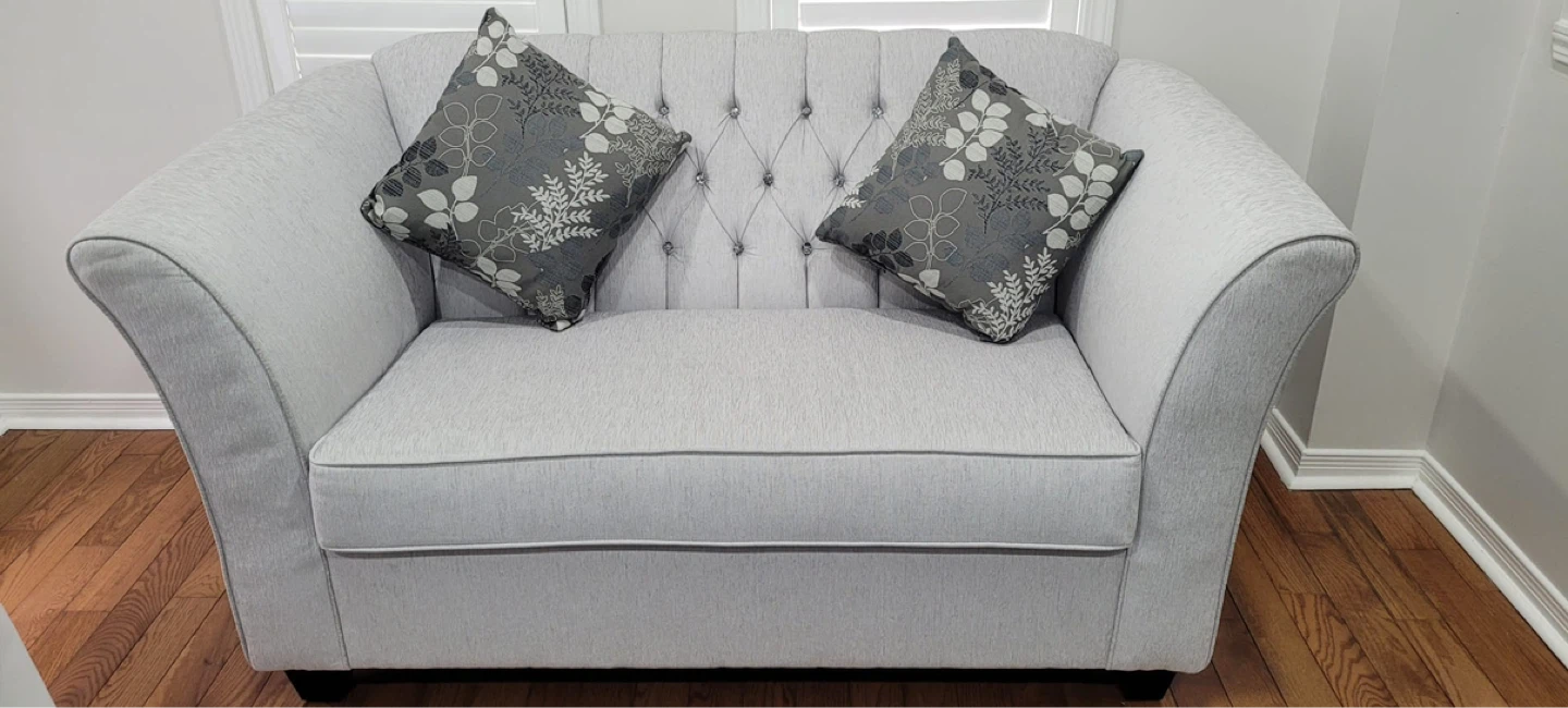 Light Grey Tufted Sofa Set with Accent Pillows - photo 2