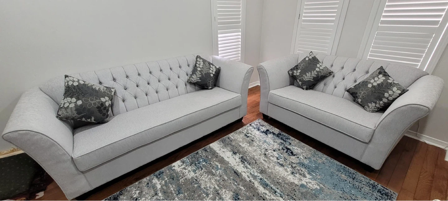 Light Grey Tufted Sofa Set with Accent Pillows
