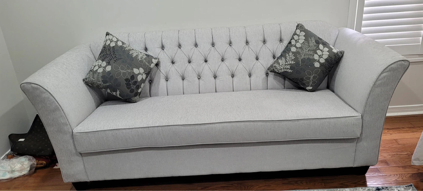 Light Grey Tufted Sofa Set with Accent Pillows - photo 3