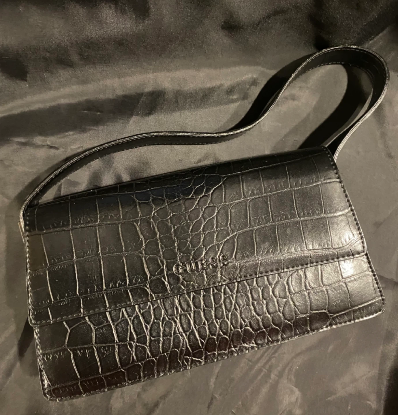 Guess Black Croc Embossed Shoulder Bag