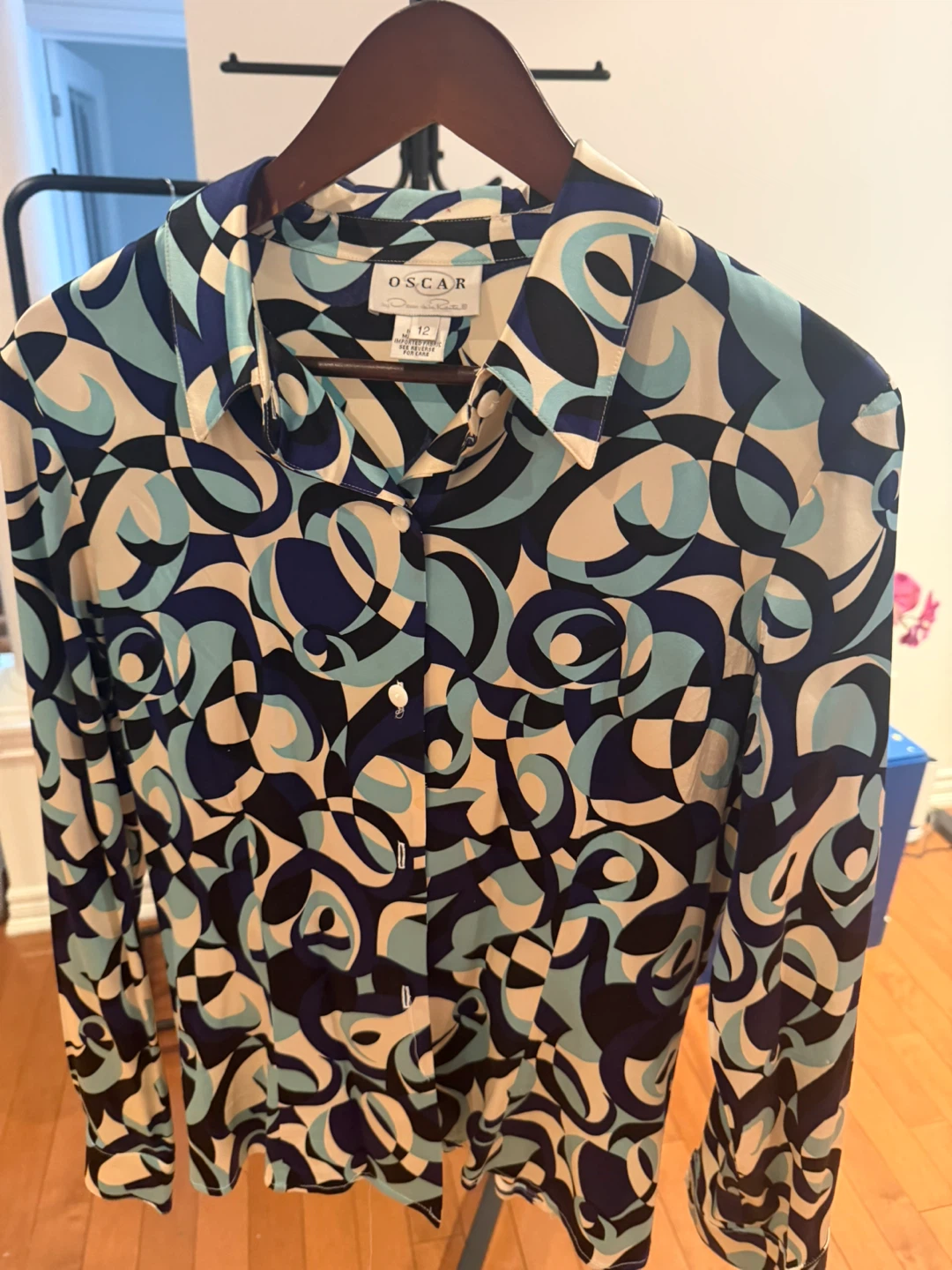 Oscar de la Renta Silk Blend Button-Up Shirt Size 12