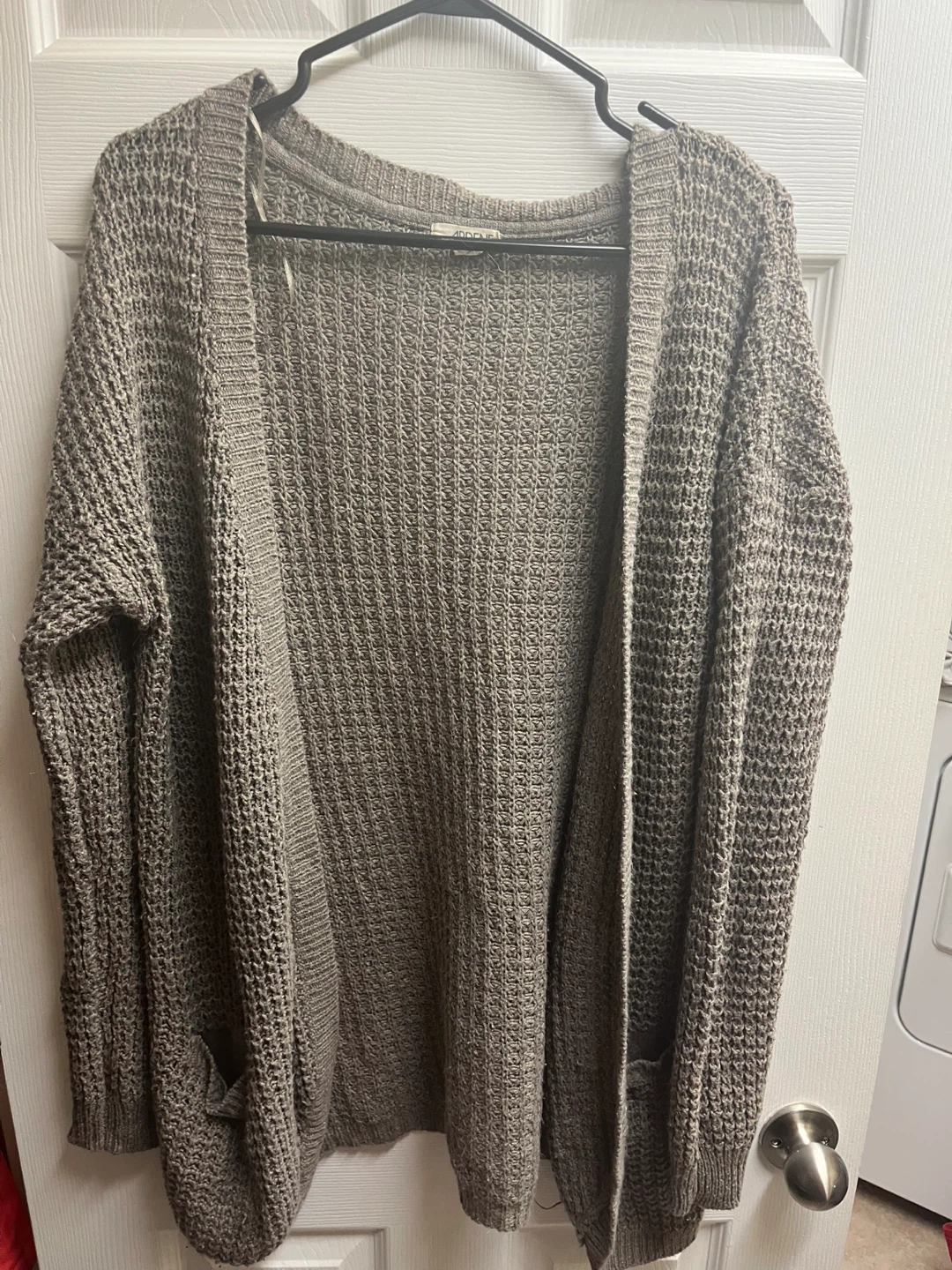 ADRIENNE Grey Waffle Knit Cardigan