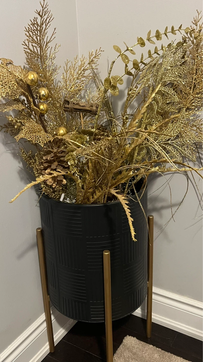 Gold Decorative Floral Arrangement in Black Planter