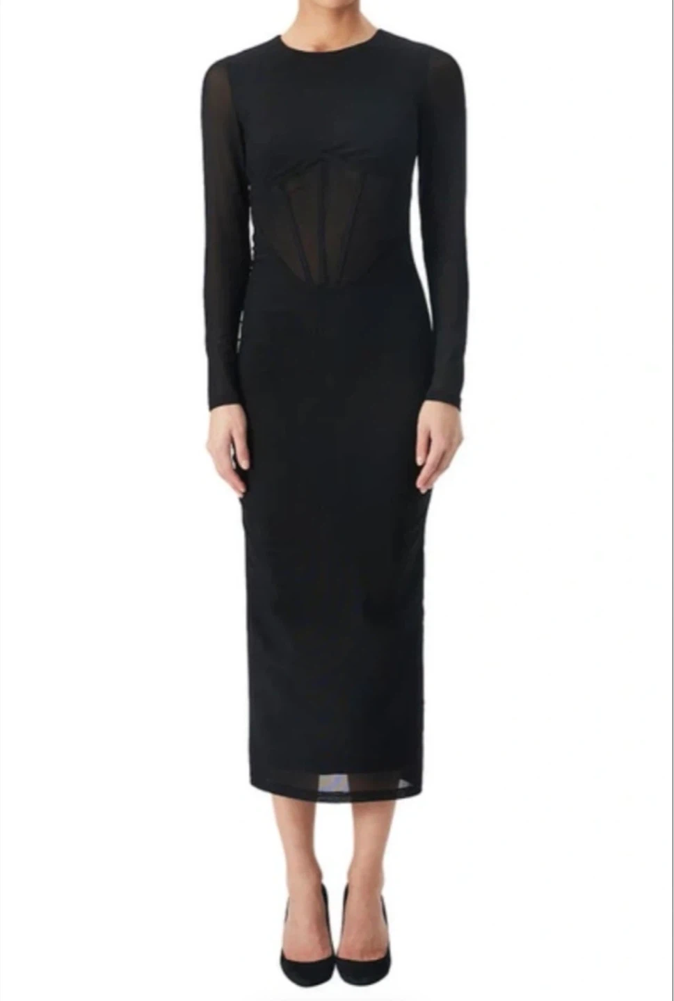Bardot Black Mesh Corset Midi Dress