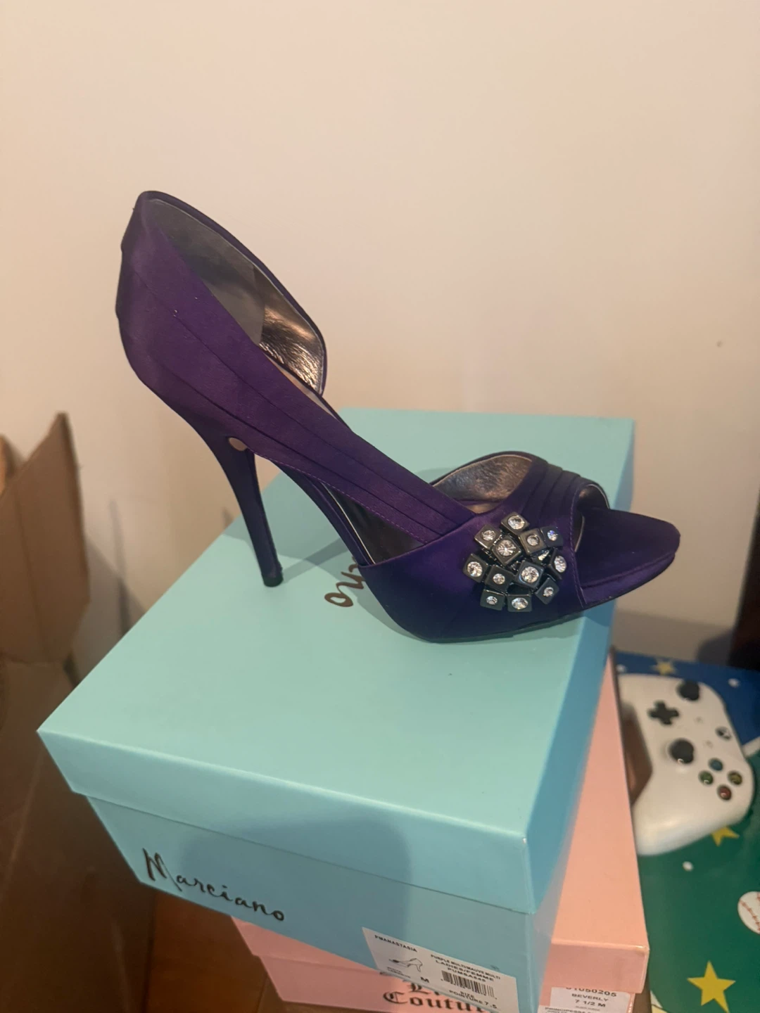 Guess Couture Purple Crystal Embellished Heels