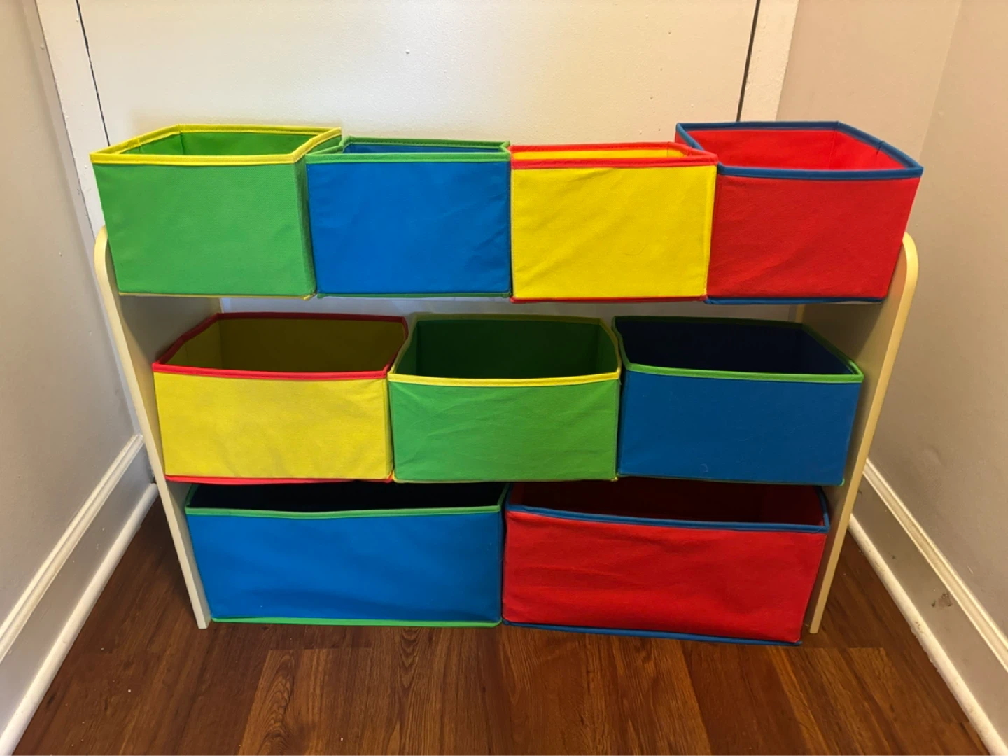 Multicolor Toy Organizer with 9 Fabric Bins