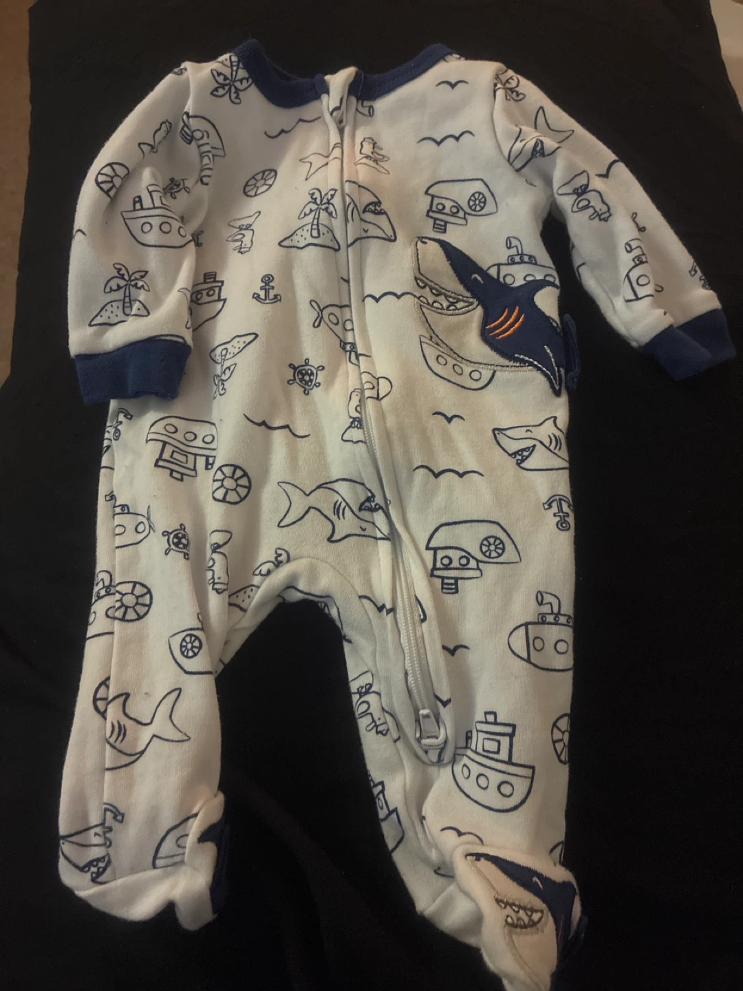 Baby Footie Pajamas - Shark & Boat Print
