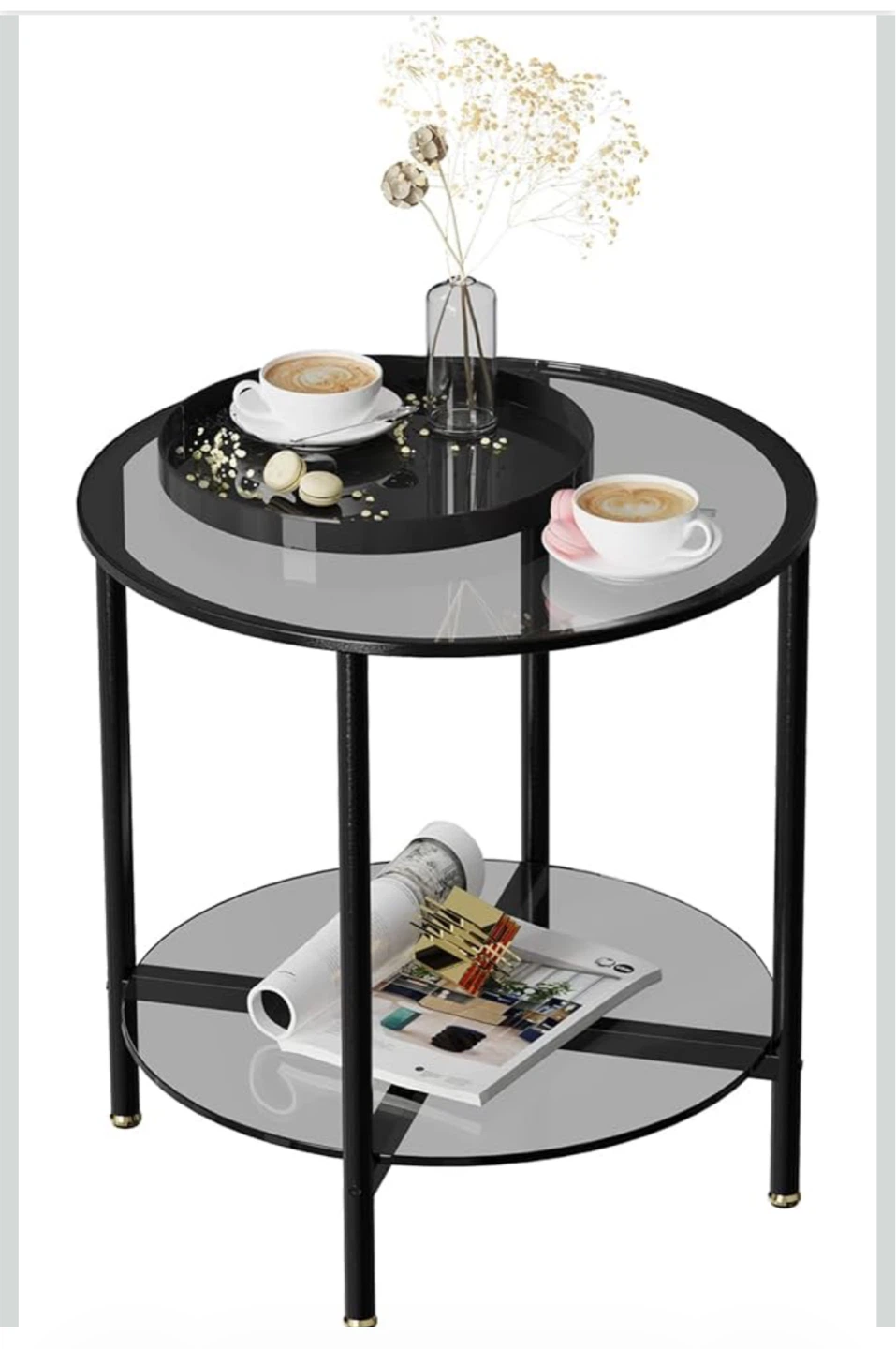 Round Glass Side Table with Two Tiers