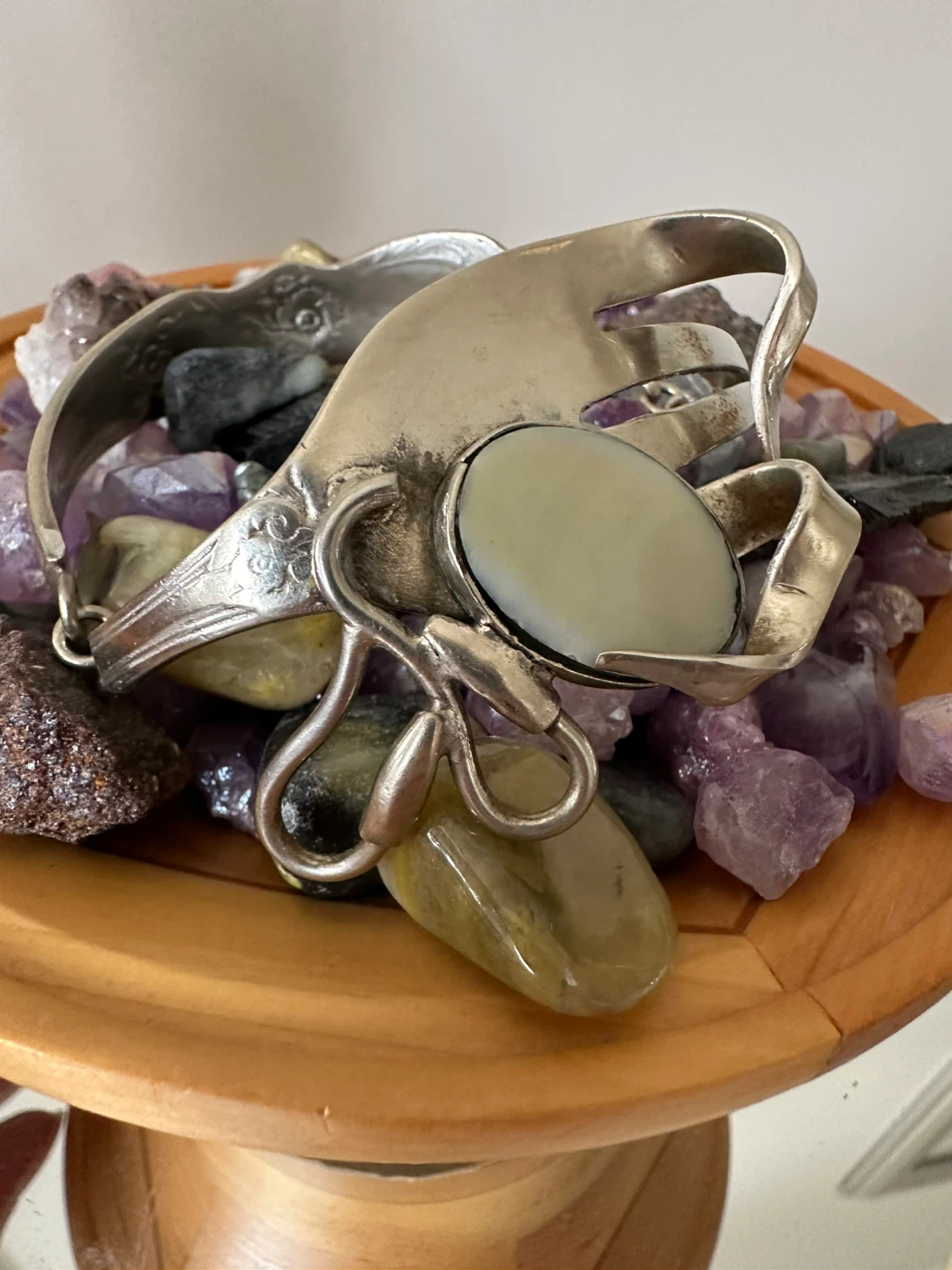 Silverware Bracelet with Cabochon Stone
