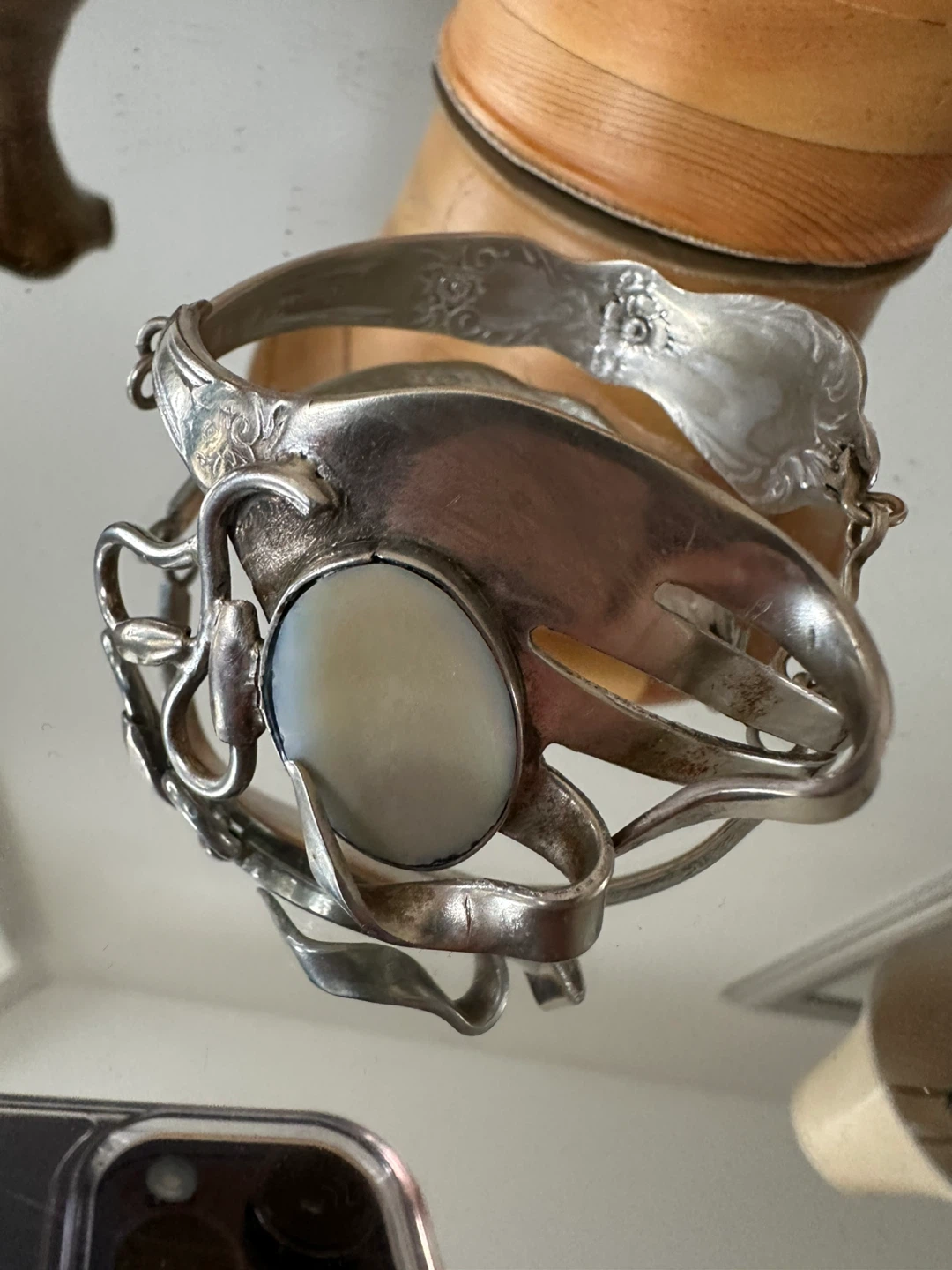 Silverware Bracelet with Cabochon Stone - photo 4