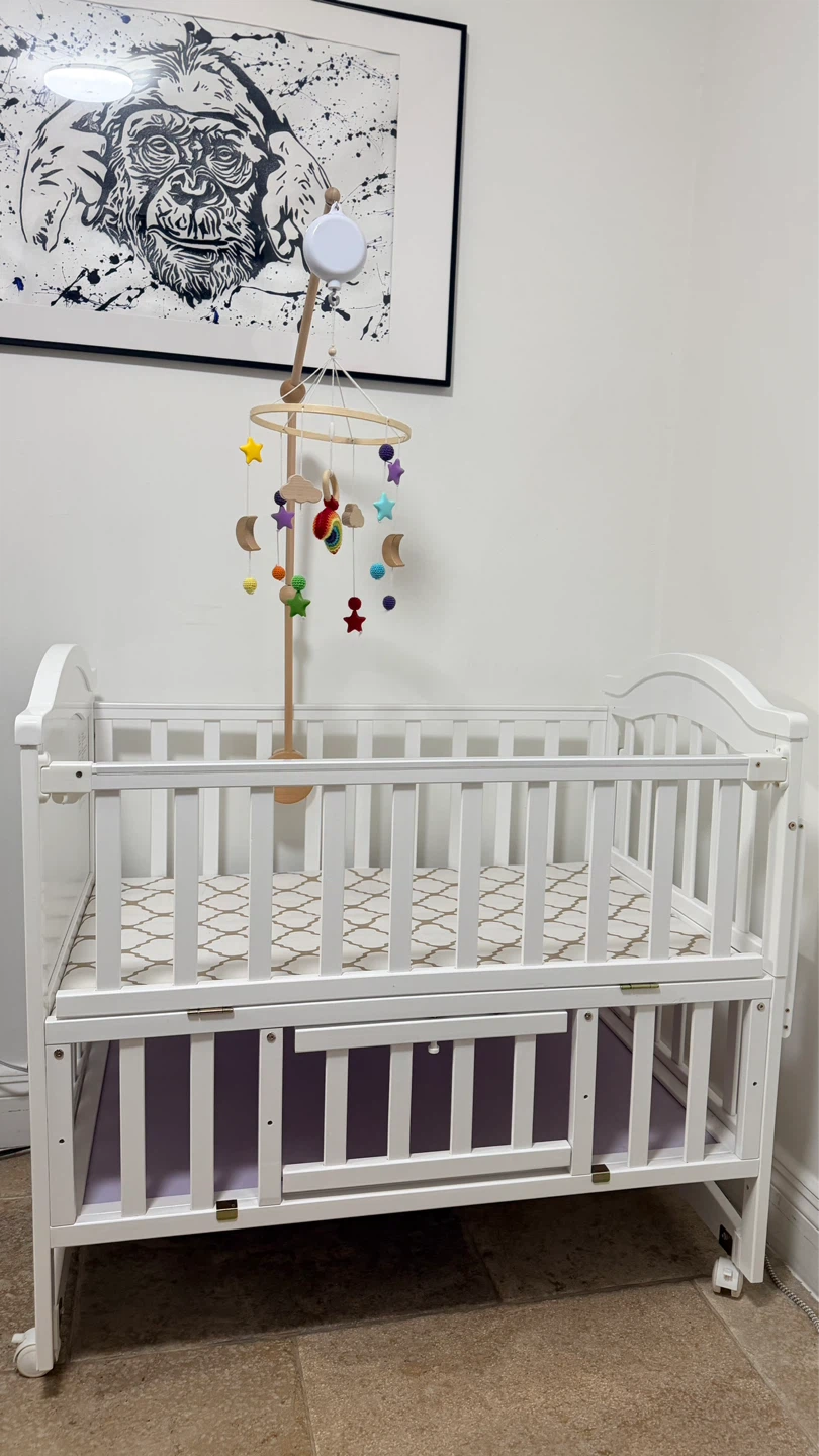 White Baby Crib with Mobile - photo 5