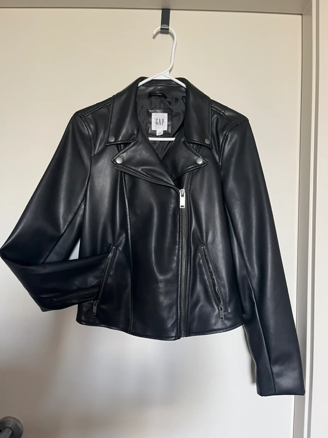 Women's Black Faux Leather Moto Jacket XS