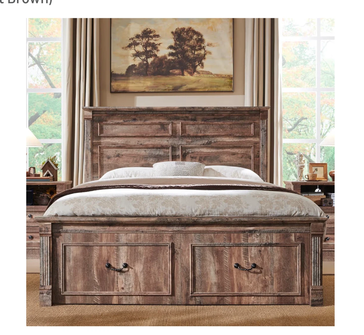 Farmhouse Full Size Bed Frame with Storage Drawers - Brown - photo 3