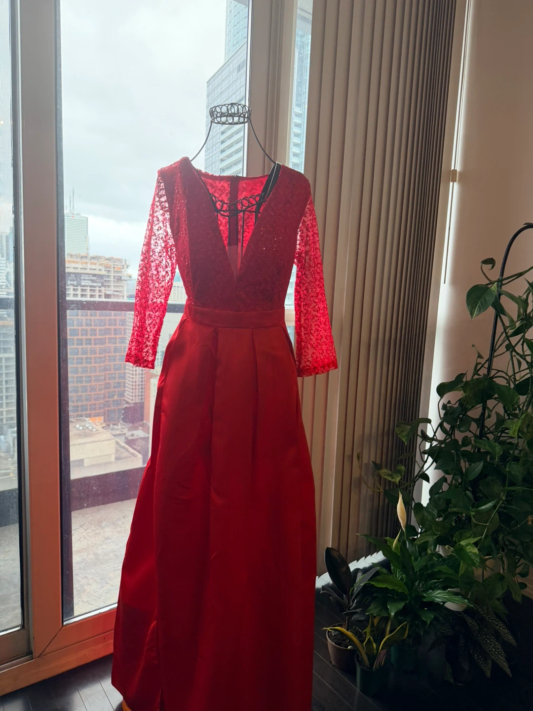 Red Lace Sleeve Maxi Dress - photo 3