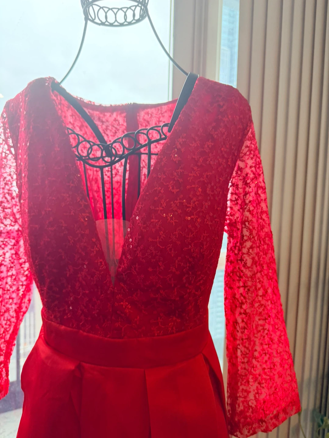 Red Lace Sleeve Maxi Dress - photo 4