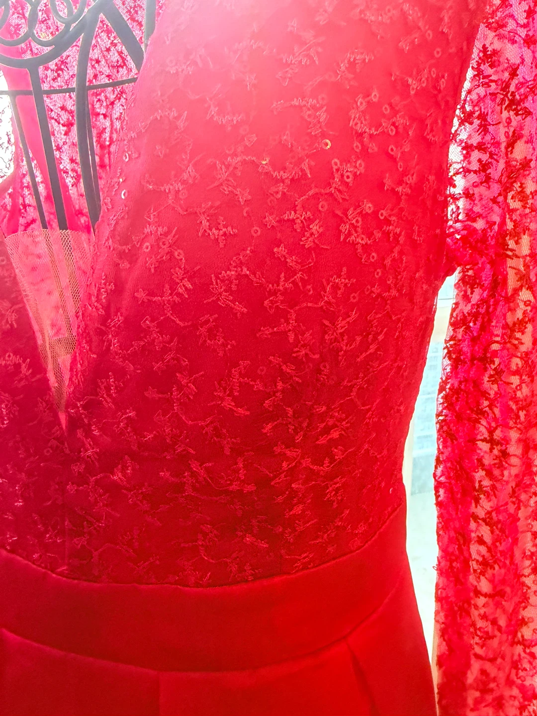 Red Lace Sleeve Maxi Dress - photo 5