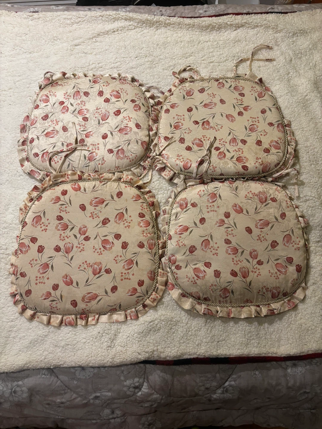 Set of 4 Floral Print Chair Cushions