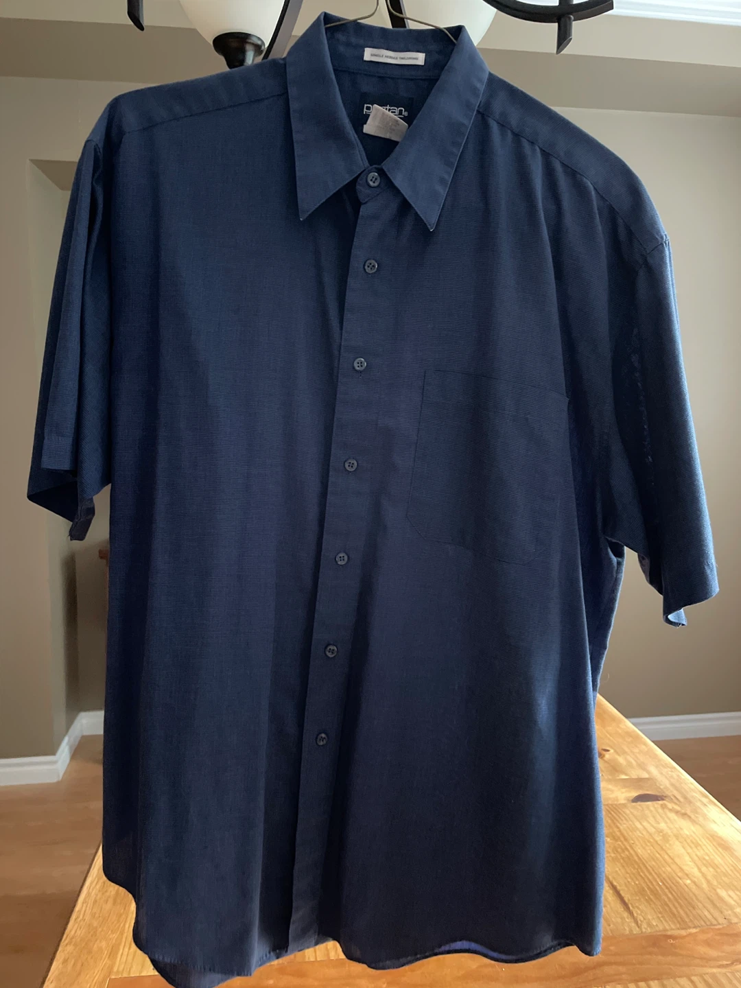 Puritan Men's Short Sleeve Button-Up Shirt - Navy Blue - Large