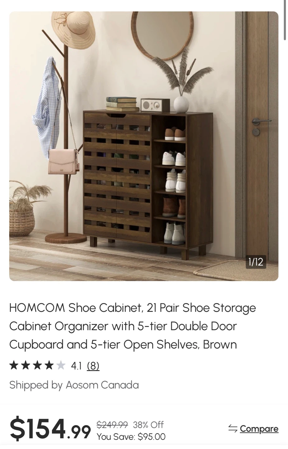 HOMCOM 21 Pair Shoe Cabinet Organizer - Brown - photo 3