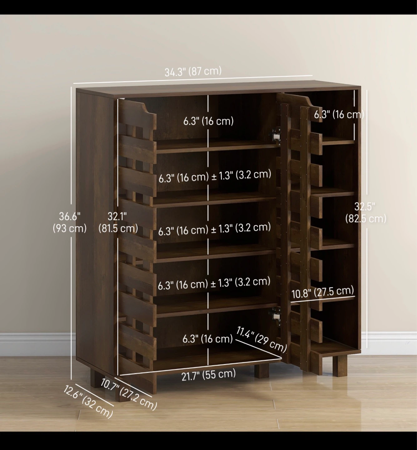 HOMCOM 21 Pair Shoe Cabinet Organizer - Brown - photo 4