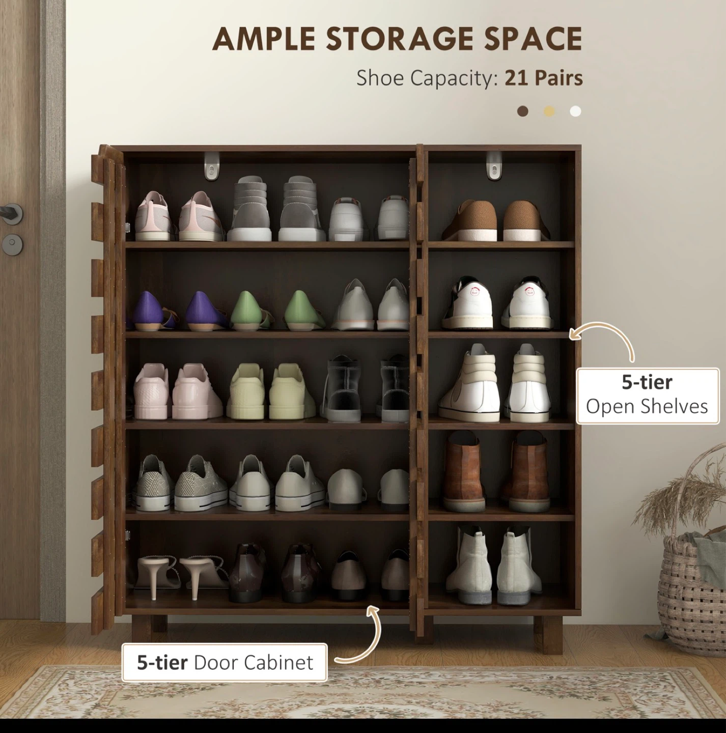 HOMCOM 21 Pair Shoe Cabinet Organizer - Brown - photo 5