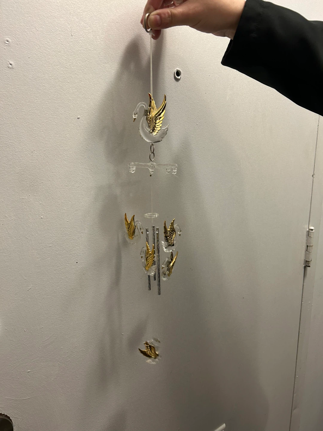 Clear Swan Wind Chime with Gold Wings