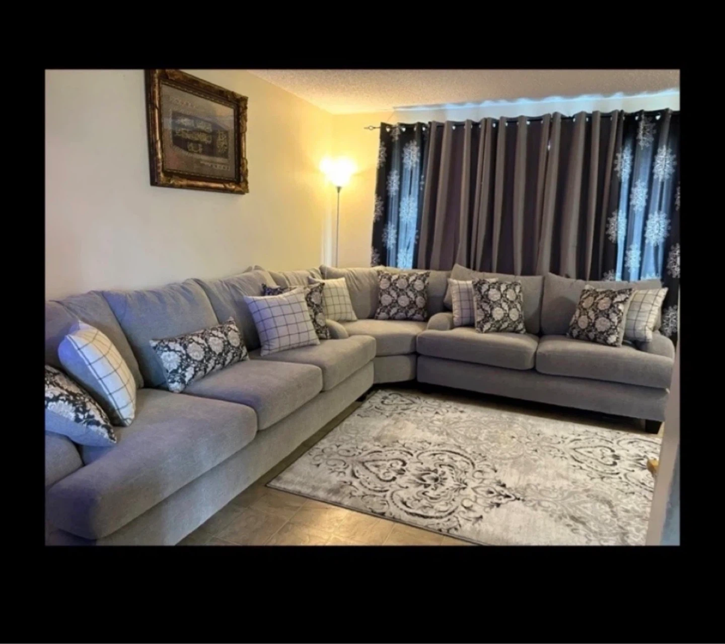 Grey Sectional Sofa with Decorative Pillows