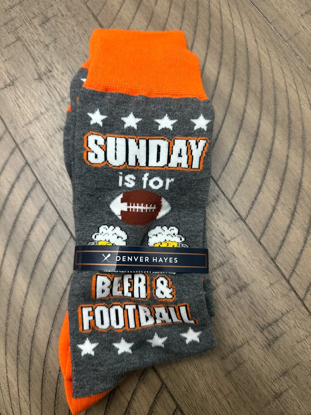 New Denver Hayes Men's Crew Socks - Grey/Orange Football Theme