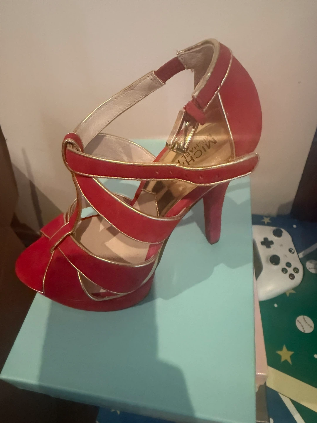 MICHAEL Michael Kors Red Gold Strappy Heels
