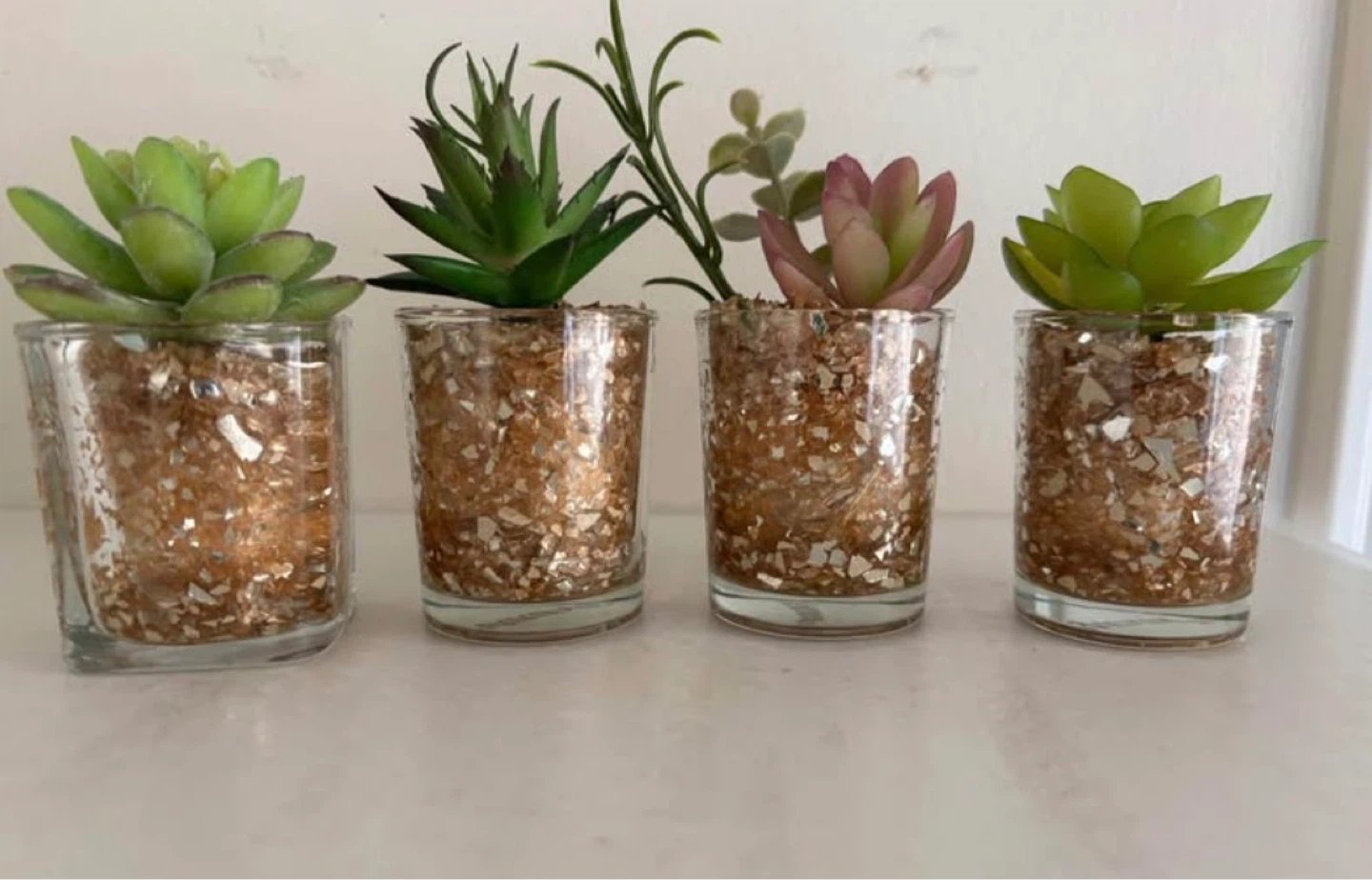 2” faux Succulents in Glass Pots, new - photo 4