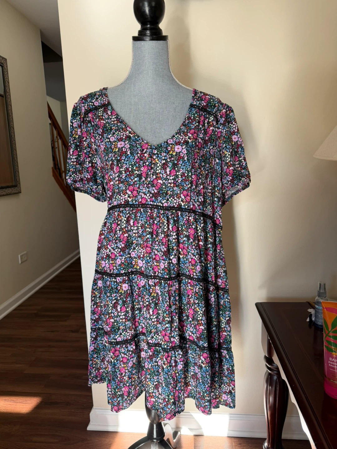 Wild Fable Women's Floral Print Tiered Dress - XL