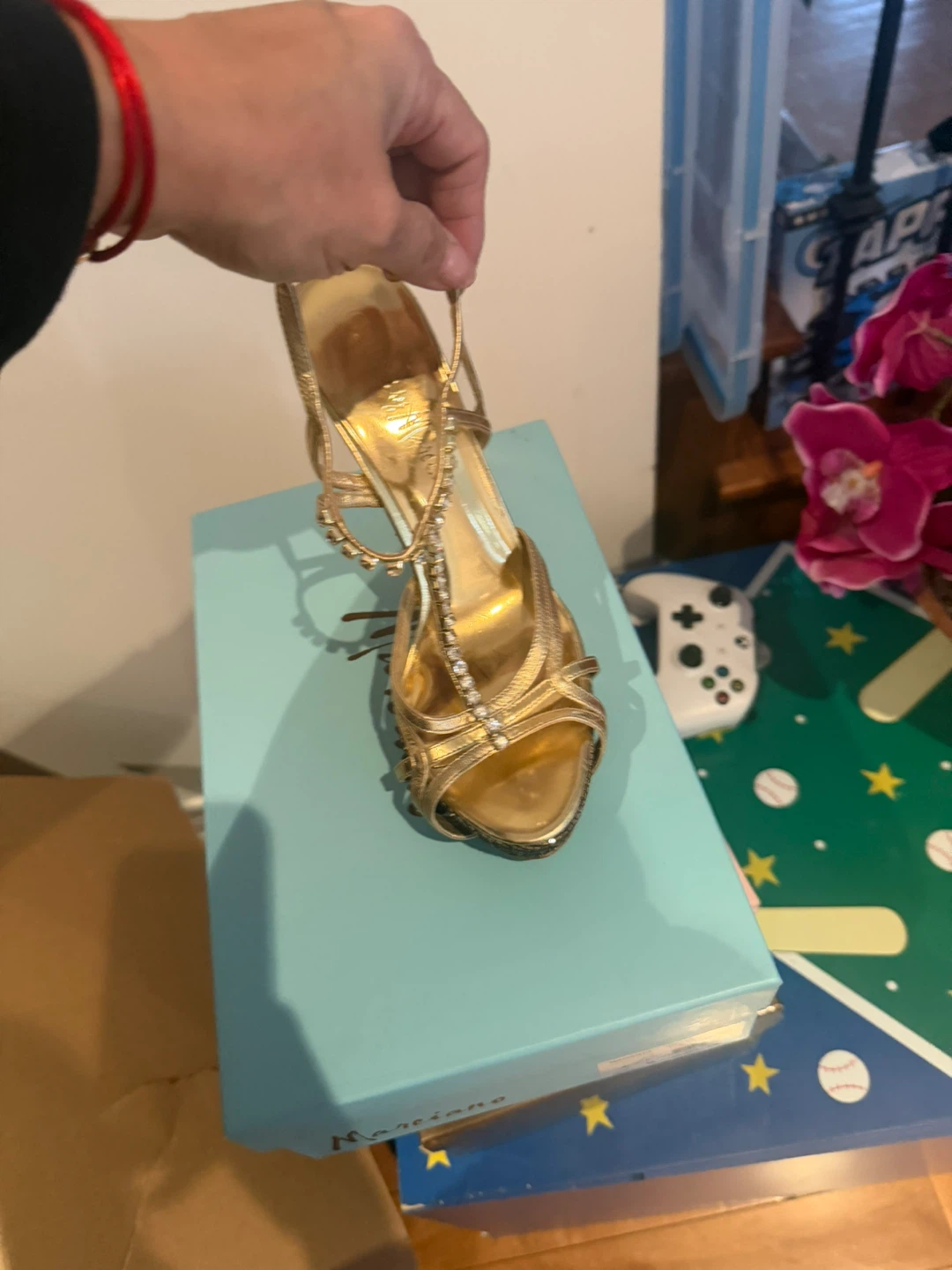 Gold Embellished Heeled Sandal
