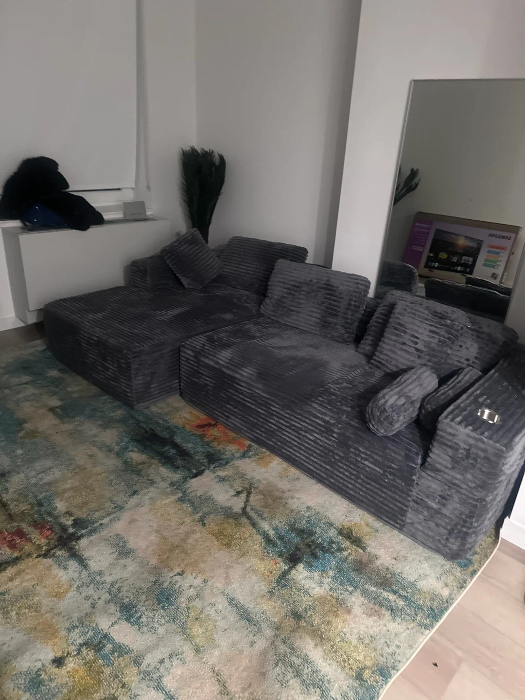 Dark Gray Corduroy Sectional Sofa