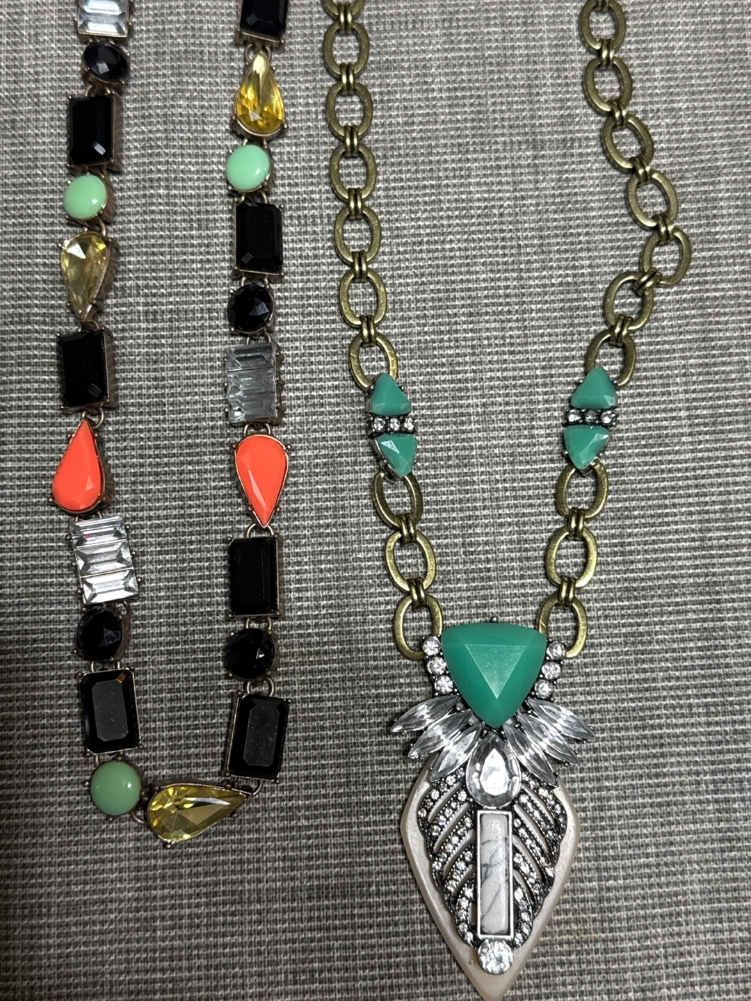Two fashion necklaces, one with orange, green, and black beads - photo 2