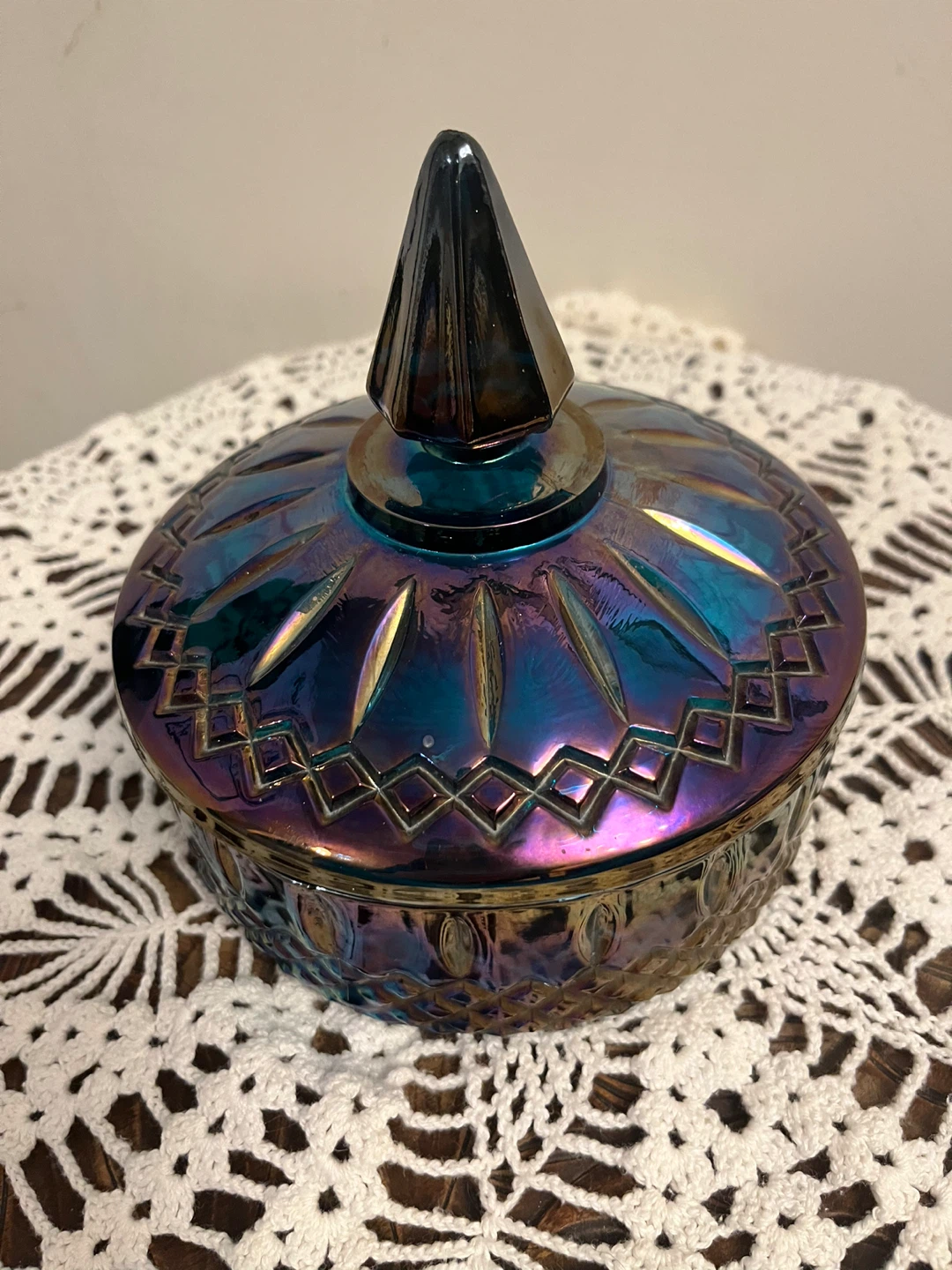 Iridescent Glass Candy Dish with Lid